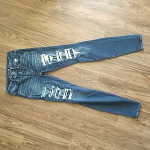 American Eagle Size 2 Long High Rise Jegging Stretch Denim Destructed